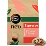 NEO Espresso par NESCAFÉ® Dolce Gusto® - 72 dosettes de café compostables à base de papier (6 boîtes de 12 dosettes)