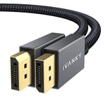 IVANKY Câble DisplayPort vers DisplayPort 1m Ultra HD 4K Câble DP Mâle Mâle en Nylon Tressé & Plaqués Or [4K@60Hz, 2K@165Hz, 2K@144Hz] pour PC ASUS/Dell/Acer, Carte Graphique GTX, Ecran, etc - Gris