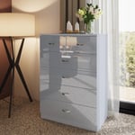 6 Drawer High Grey Gloss Chest of Drawers Modern Bedroom Storage Decor