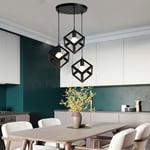 Axhup - Plafonnier Lustre Eclairage Suspension Pendentif Cube Carré 3 Lampe Noir