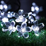 KINGCOO Solar Flower String Lights Outdoor, Waterproof 21FT 50LED Peach Cherry Blossom Solar Fairy String Lights 8modes for Gardens Indoor Home Wedding Christmas Party Decorations(White)