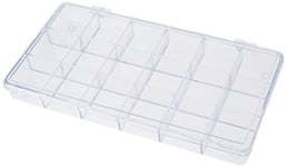 Rayher 3901937 boite de rangement plastique avec poignée, box de rangement cristal à 18 sections, idéal comme présentoir à bijoux & pour ranger le matériel de scrapbooking, etc, transparent