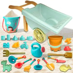 24PCS Kids Sandcastle Building Beach Toy Set Wheelbarrow Buckets Sand Molds Tool