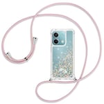 Ptny Coque avec Cordon Compatible avec Xiaomi Redmi Note 13 5G, Housse Paillette Liquide Paillette Filles Antichoc TPU Silicone Case, Réglable Smartphone Collier Etui avec Lanière