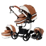 3 en 1 Poussette Combinée Landau Poussette Canne Poussette Citadine Poussette Système de Voyage pour Bébé Poussette Paysage Haute pour Bébé Inclinable Pliable Poussette Standard (518 Khaki)