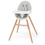 COSTWAY Chaise Haute Bébé avec Double Plateau, Chaise Haute avec Pieds en Bois pour Tout-Petits 6-36 Mois, Chaise d'Alimentation avec Coussin Amovible et Harnais à 5 Points, Charge 15KG (Gris)