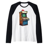 Arcade Slot Machine 80s Retro Video Games Christmas Hat Xmas Raglan Baseball Tee