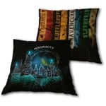 Coussin Harry Potter - Hogwarts - Château de Poudlard - Gryffondor, Hufflepuff, Ravenclaw, Slytherin - 35x35 cm