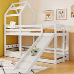 Cabane dans les arbres pour lit d'enfant avec toboggan et échelle 90 x 200 cm, lit mezzanine pour enfant - 2x sommier à lattes - blanc