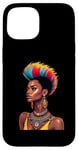 Coque pour iPhone 15 Rainbow Dashiki Cheveux naturels pour femme tribale africaine