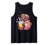 Kiwi Bird Drinking Bubble Tea Japanese Kimono Tank Top