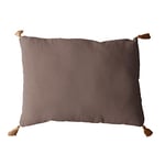 Coussin Marron avec 4 Pompons Jute - Rectangulaire 50x70 cm - 100% Coton certifié Oeko Tex - Oreiller décoratif de qualité - Collection Panama - Enjoy Home