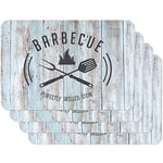 Venilia Set de table imprimé BBQ bois blanchi, Napperon pour salle à manger, Tapis de table à manger, rectangulaire, 4 pièce, 45 x 30cm, 59092