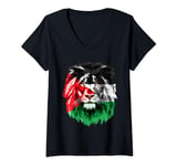 Womens Flag of Palestine Lion Face Palestine Flag V-Neck T-Shirt