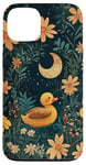 Coque pour iPhone 13 Cottagecore Jaune Canard Lune Fleurs