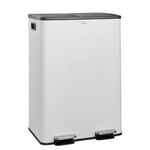 CASABEL Poubelle Cuisine Tri Sélectif 60L - 2 x 30 Litres, Double Compartiments 2x30L, Acier INOX Blanc, Poubelle Recyclage Rectangulaire à Pédales, Anti Traces, Anti Odeurs, Entreprise Française