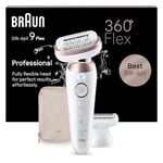 Braun Silk-épil 9 Flex, Epilator with 360° Flexible Head for Easy Hair Removal, Wet & Dry, Lasting Smooth Skin, with Lady Shaver Head & Trimmer Comb, 9-030 3D, White/Rose Titan