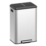 Songmics Kitchen Bin, 40L Pedal Bin with Lid, Rubbish Bin for Waste, Soft Close and Stays Open, Wide Pedal, Silver LTB541E40