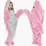 Hajformad sovsäck filt tecknad djur jumpsuit flanell herr och dam hem kläder haj pyjamas Light pink shark 150