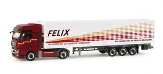 HERPA, MAN TGX XXL 4x2 avec remorque frigo 3 Essieux FELIX, échelle 1/87, HER...