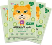 7Th Heaven Kitten Face Sheet Mask Multipack (Pack of 4) with Cucumber and Aloe V