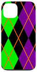 Coque pour iPhone 13 Clowncore Halloween Losanges Plaid Violet Vert Clown Jester