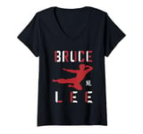 Womens Bruce Lee Dragon Flying Kick Silhouette Logo V-Neck T-Shirt