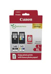 Canon PG540 L CL541 XL VALUE Pack of 2 cartridges (Black L Colour XL) + 50 sheets of 10x15cm Photo Paper Genuine (Recycled Cardboard Multipack)