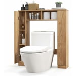 Meuble wc Étagère au-Dessus des Toilettes, Organisateur de Rangement Autoportant de Salle de Bain avec Doubles Portes & 4 Étagères Réglables