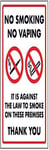 V Safety No Smoking No Vaping/It is Against the Law To Smoke Sign - 200 mm x 300 mm - Rigid Plastic Safety Sign