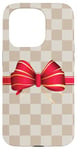 Coque pour iPhone 15 Pro Vanilla White Coffee Red Bow Checkered classic pattern