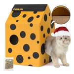 Conlun Cardboard Cat House with Cat Scratcher Pad&Catnip,Easy-to-Assemble Cat Scratch Cardboard House for Various Home Decor,Cat Scratching Board Toy for Indoor Cats&Small Animals Birthday