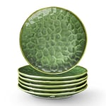 vicrays Ceramic Dinner Plates Set, 10.5 Inch, Set of 6, Round, Microwave, Oven, Dishwasher Safe, Scratch Resistant, Porcelain Fluted Suitable for Steak, Pasta, Pizza, Home, Party, Green