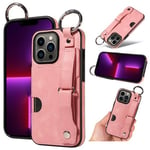 Apple iPhone 13 Pro Hand Strap PU Card Case Pink