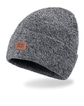 Levi's Unisex's All Season Comfy Leather Logo Patch Cuffed Hero Beanie Hat, Marled Grey, One Size