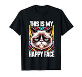 This Is My Happy Face Retro Cat Sarcastic Funny T-Shirt