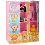 Relaxdays - tagère rangement enfants casier modulable plastique animaux penderie armoire portes tringle, rose