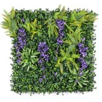 Artificial Living Wall Panels 1m x 1m, Green Plant Foliage Hanging Wisteria, Indoor Outdoor, Home Garden Decoration, Privacy Hedge Fence Screening, UV Stabilised, Waterproof, Natural Look (Purple x1)