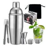 CKductpro Cocktail Shaker Set, 6 Pcs Stainless Steel Bartender Kit with 2 Ice Stone Measuring Jigger Cocktail Spoon Velvet Bag, Cocktail Making Set Bar Tool Kit for Home Party Birthday, Anniversary