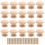 Zasvec Boutons de Porte Bois 20 Pièces Poignée Meubles Bois Bouton de Meuble Bois Poignee de Meuble Boutons de Portes pour Placards Rond Bouton de Tiroir avec Vis pour Placards de Cuisine 35 mm