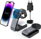 Station de Charge sans Fil Pliable 3 en 1,Chargeur sans Fil Mag-Safe,Compatible avec Les Séries iPhone 12/13/14/15,Airpods 2/3/Pro,Apple Watch (Noir)