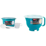 Décor Microsafe Microwave Rice Cooker & Vegetable Steamer 2.75L & Decor Microwave Safe Plastic Jug/Saucepan with Lid | Microwaveable Bowl with Handle | Large Gravy Jug Teal 2000ml - Teal