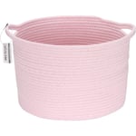 Sea Team Oval Cotton Rope Woven Storage Basket with Handles, Diaper Caddy, Nursery Nappies Organizer, Baby Shower Basket for Kid's Room, 14.2 x 14.2 x 10.2 Inches (Medium Size, Mottled Pink)