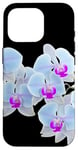 Coque pour iPhone 16 Pro Magnifique orchidée Phalaenopsis bleu clair Formes noires Mania