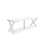 Table console extensible, 220, pour 10 personnes, 222x90x77cm, Pieds bois massif, couleur Blanc