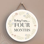 Today I Am Four Months Circle Wooden Plaque Baby Nursery Woodland Theme