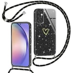 Yichu Coque pour Samsung Galaxy A54 5G avec Cordon, Glitter Souple Silicone Housse avec Collier, Réglable Lanyard Case avec Motif Coeur d'amour, Etui Antichoc Protection Cover pour Samsung A54, Noir