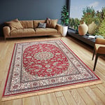 Freundin Home Collection Almas Oriental Rug - Oriental Short Pile Living Room Rug Soft Oriental Rug Classic for Bedroom, Dining Room, Living Room, Hallway, Kitchen - Red, 95 x 140 cm