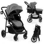 2 in 1 Baby Stroller Foldable Pushchair Reversible Seat With Adjustable Canopy