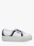 Superga 2790 Round Stripes Flatform Trainers, White/Shaded Blue